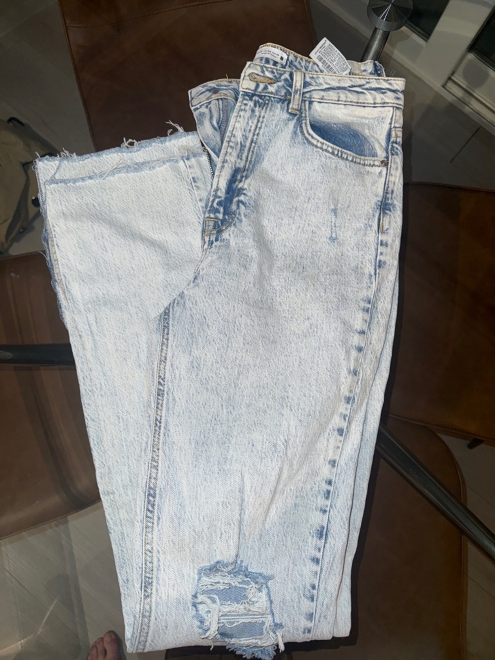Zara Light Blue Acid-Wash Denim Flare Jeans Size 4